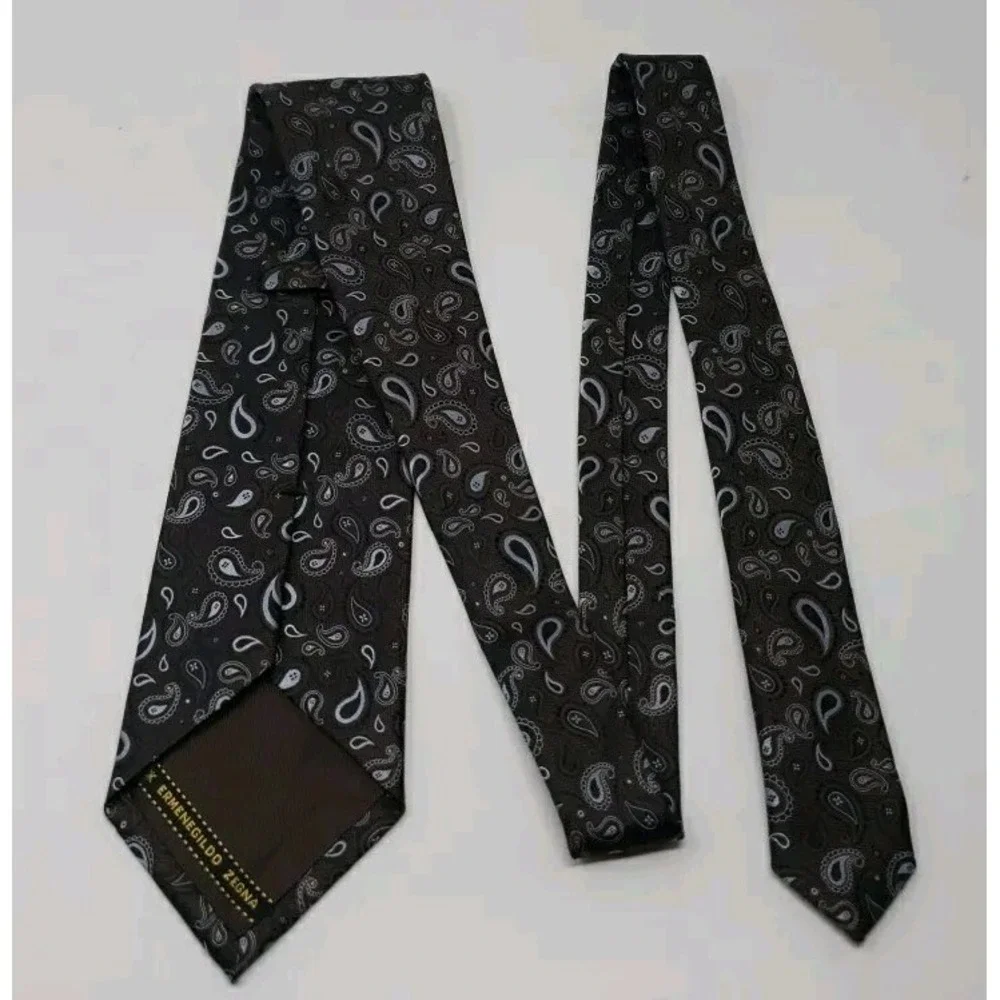 Ermenegildo Zegna Mens Brown Black Gray Paisley Silk Tie Italy 108ZRQ74